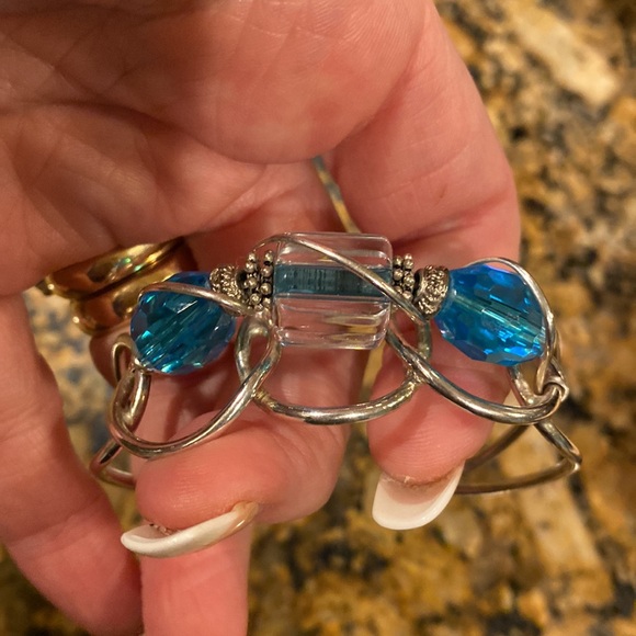 Sterling Silver Women's bracelet cuff with blue and clear beads NWOT IN BOX - Picture 4 of 5